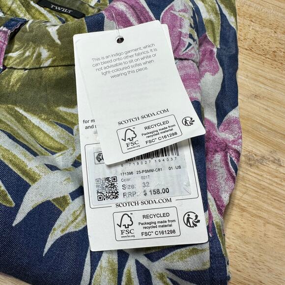 Scotch & Soda Men's Blue Floral Twilt Pleated Loose Fit Shorts Size 32 NWT - Picture 6 of 12